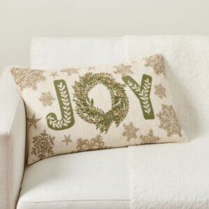 Pottery Barn Joy Wreath Embroidered Christmas Pillow Cover